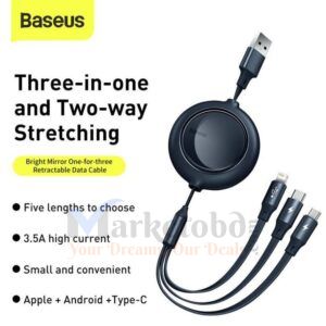 Baseus Bright Mirror 2 Series Retractable 3-in-1 Fast Charging Data Cable USB-A to M+L+C 3.5A in Bangladesh