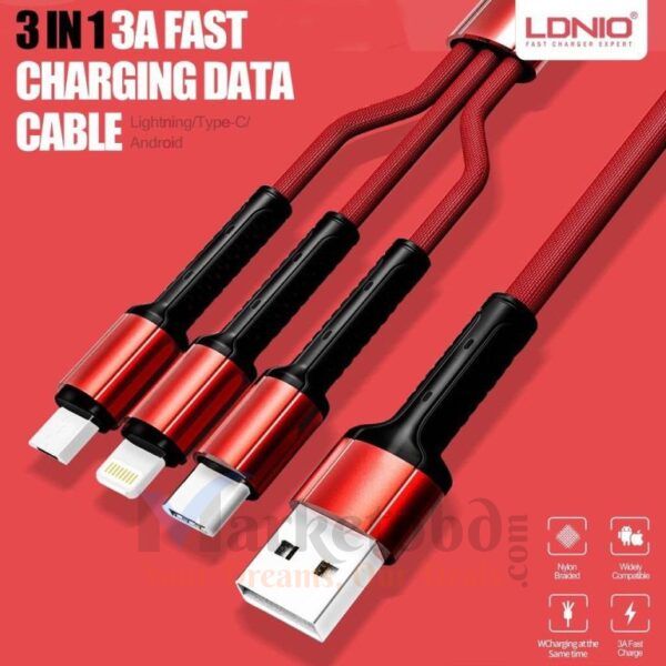 LDNIO LC93 3-in-1 Fast Charging Data Cable price in Bangladesh