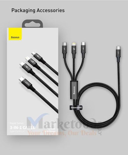Baseus PD 20W Rapid Series 3-in-1 Fast Charging Data Cable Type-C to M+L+C Price in Bangladesh