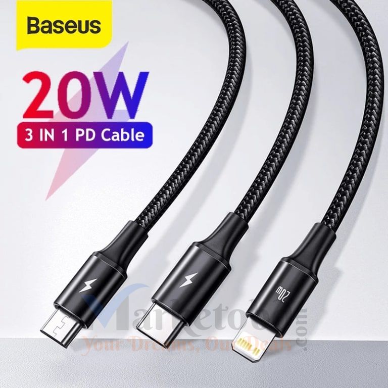 Baseus PD 20W Rapid Series 3-in-1 Fast Charging Data Cable Type-C to M+L+C Price in Bangladesh