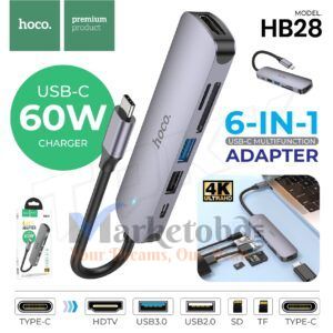 Hoco HB28 6-in-1 Multifunction USB Type-C Hub in Bangladesh