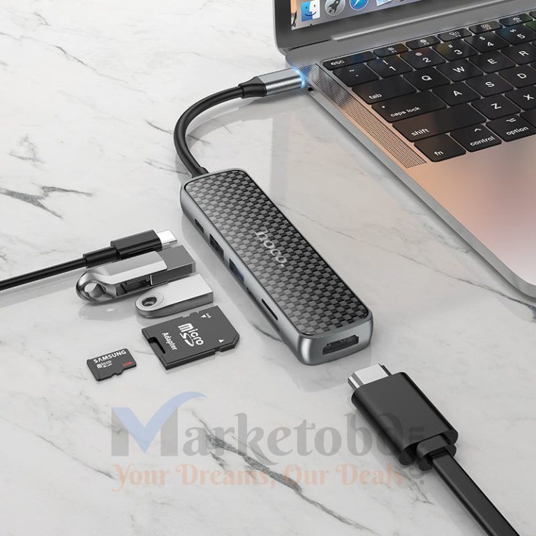 hoco hb24 easy display type c hub hdmi usb3 usb2 sd tf pd overview