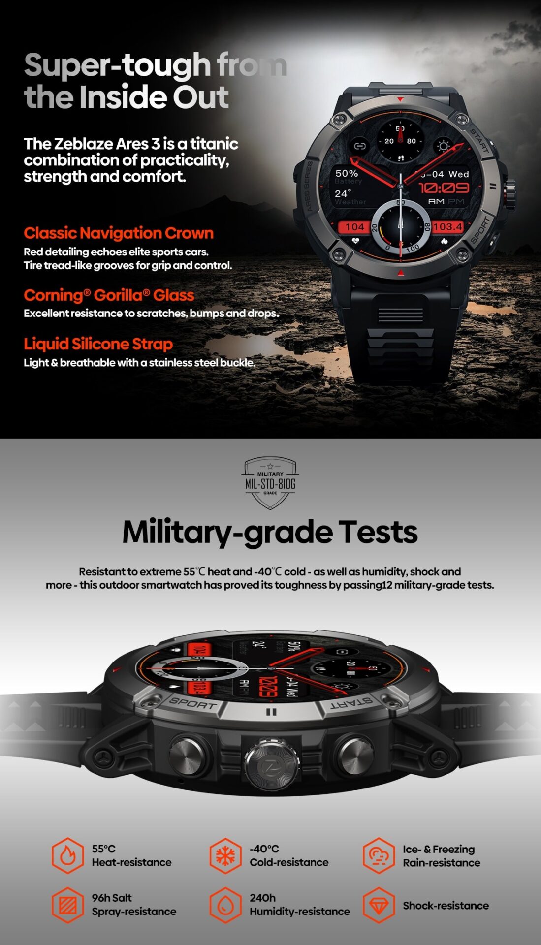 Zeblaze Ares 3 Rugged Bluetooth Calling Smart Watch Price in Bangladesh,