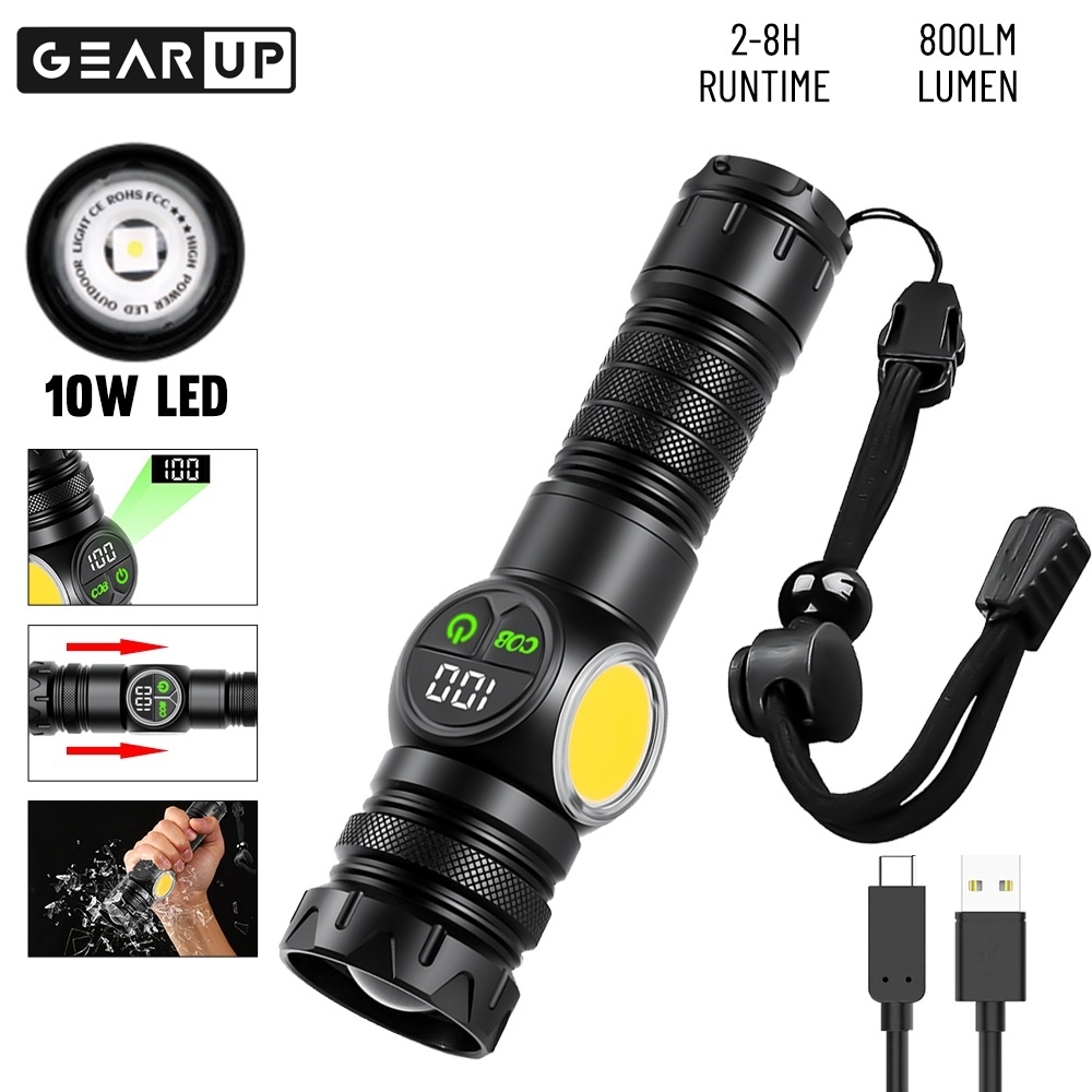 K60 Rechargeable Flashlight GearUP K60 Rechargeable Flashlight 10W COB + LED Torchlight in Bangladesh