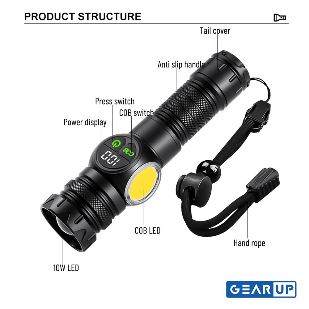GearUP K60 Outdoor Flashlight Telescopic Zoom 10W COB+LED 800 Lumens Torchlight GearUP K60 Outdoor Flashlight Telescopic Zoom 10W COB+LED 800 Lumens Torchlight Price In Bangladesh